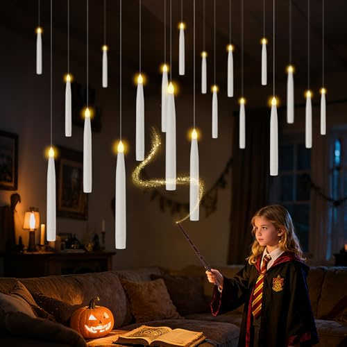 UODIR 20 Stück Led Schwebende Kerzen mit Fernbedienung Zauberstab, Wiederverwendbar Schwebende Kerzen Batteriebetriebene, für Weihnachtsdeko, Zimmer Deko, Hochzeit und Party