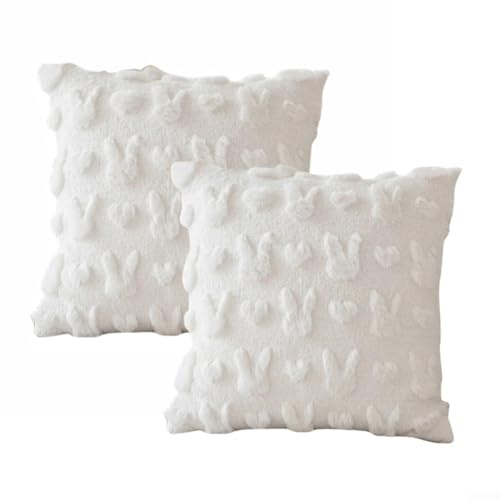 Set mit 2 Oster-Kissenbezügen mit bezauberndem Hasen-Design für Sofa und Couch (weiß, 45 x 45 cm)
