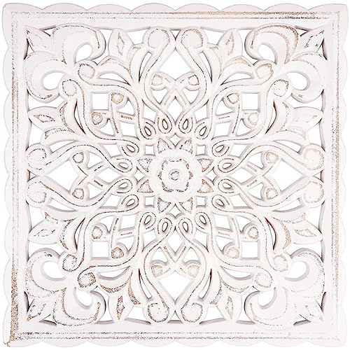 YUNYOUC Wooden Wall Decor, Floral Hollow Carved Panel Hanging Decor, Rustic Wall Art Sculpture, Rustic Sculpture Ornament for Hallway Bedroom Living Room Cafe Office