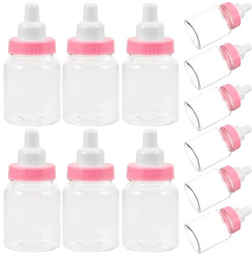 Parliky 12 Stück Teiliges Shower Geschenkset Mini Babyflaschen in Hohe Dekorative Kunststoff Süßigkeitsflaschen Feeder Style Gastgeschenke für Mädchen Babyparty Box Füller
