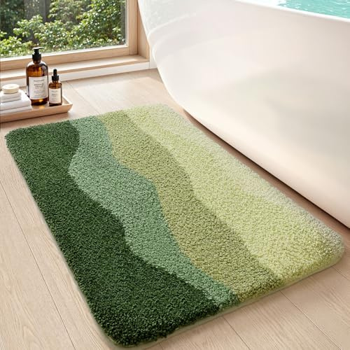 DEXI Badematte 40 x 60 cm, rutschfeste weiche Badezimmerteppich, saugfähig, waschbare Badteppich für Duschboden, Badewanne, Grünes Waldmotiv
