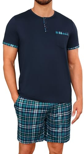 Uniexcosm Pyjama À Carreaux Homme Pantalon De Pyjama À Carreaux Pyjama D'Été Doux Ensemble De Deux Pièces pour Homme