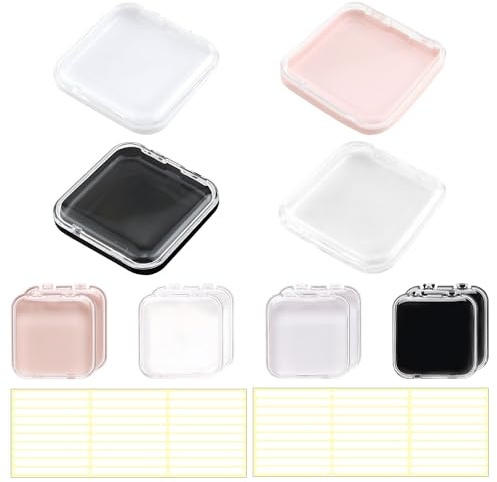 FEIHS 12 pièces Boîtes de Rangement pour Press-On,pour ranger des objets | Acrylique,avec ruban adhésif double face,transparent,6,5x6,5x0,8 cm,pour ranger toutes sortes de petits objets,4 couleurs