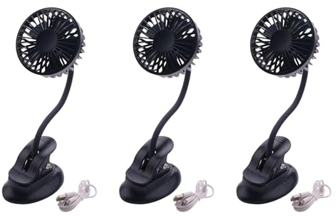 HWIREUIGT 3X Mini Clip Stroller Fan,3 Speeds Settings,Flexible Bendable Usb Rechargeable Battery Operated Quiet Desk Fan Navy