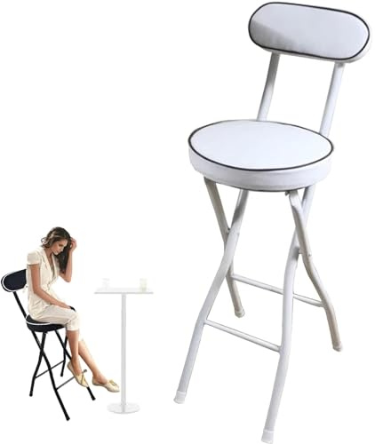 Generico Taburete de bar plegable portátil con respaldo, altura 56,9 cm, silla alta acolchada para cocina, isla, exterior, bar y tienda, color blanco (60 cm)