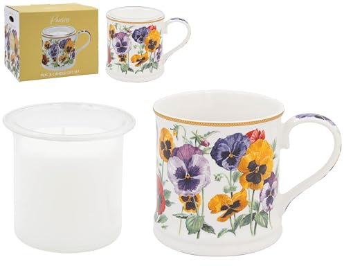 The Leonardo Collection Pansies Mug and Candle Set 350ml | Scented candle gift set, home décor