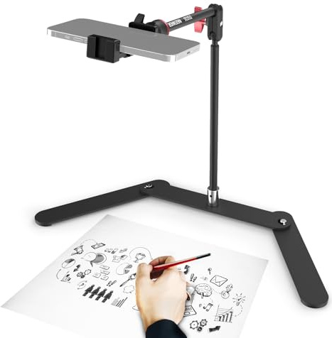 NEEWER Overhead Phone Tripod Stand with Dual Ball Head Articulating Boom Arm, Shock Absorbent Desk Phone Holder Clamp Mount with Foldable Base for Piano Cooking Drawing Sketching Live Streaming, DS026