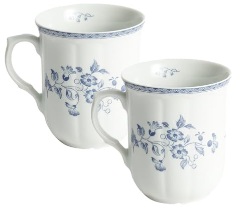 Fyrklövern Blaues Landhaus Kaffeetassen, 2er-Set, 280 ml, Porzellan, Klassisches Blumenmuster, Spülmaschinenfest, Blau/Weiß