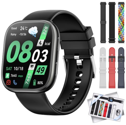 Hwagol Smartwatch Uomo Donna, 7 Cinturini—Regalo Perfetto, 1,83'' Orologio Smartwatch con Chiamate Bluetooth, Notifiche, Contapassi, Sonno, Cardiofrequenzimetro, SpO2, Smart Watch per Android iOS