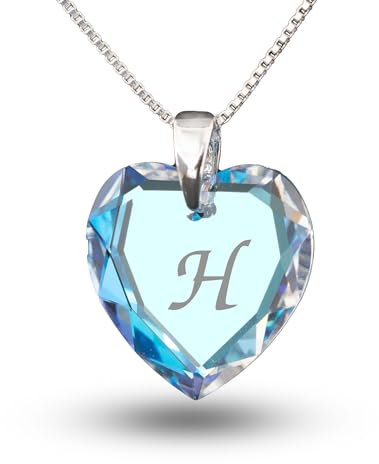 Kette mit Buchstaben personalisierter Swarovski Elements Herz Anhänger mit Gravur und 925 Silberkette Buchstabe H