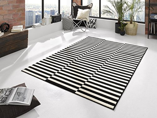 Hanse Home Teppich Panel – Wohnzimmerteppich Kurzflor Streifen Design Grafisches-Muster Moderne Optik für Esszimmer, Wohnzimmer, Kinderzimmer, Flur, Schlafzimmer, Küche – Schwarz Creme, 200x290cm