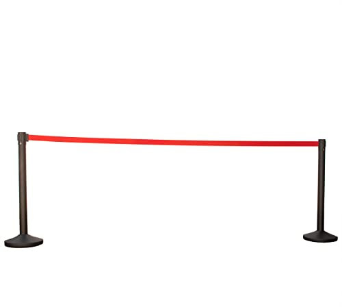 Airbrush-City GmbH 2X Absperrpfosten Absperrständer schwarz mit roten 3 Meter Gurt - Band Personenleitsystem Abgrenzungsständer schwere Ausführung