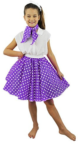 I LOVE FANCY DRESS LTD Gonna Corta Viola con Sciarpe Bianche E Collo Stile Sciarpa Anni '50 per Ragazze PERFETTE per Feste A Tema, Estate O Danze E TEATRI