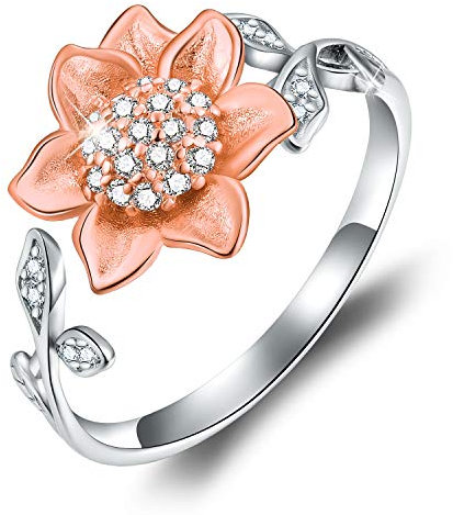 Esberry Offener Ring mit 18 Karat vergoldetem 925er-Sterlingsilber, Sonnenblumen Ring, verstellbarer Ring, Schmuck für Frauen und Mädchen(Pink)