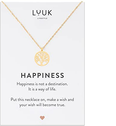 LUUK LIFESTYLE Wasserfeste Edelstahl Halskette mit Anhänger, moderner Schmuck, Geschenkidee für Damen, Glücksbringer für Frauen, feminin & filigran, Kette mit Lebensbaum, gold