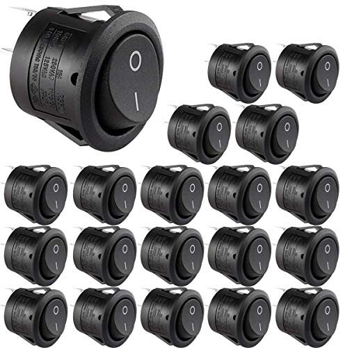 CLDIY 20 Stücke Runde Umweltschutz Boot Wippschalter AC 6A / 250 V 10A / 125 V 2 Lötfahne SPST Ein/Aus 2 Pin Mini Boot Wippschalter für Elektrische Produkte