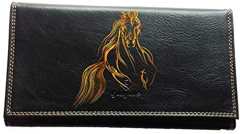 Syl'la Cheval Marron Compagnon Porte Chequier Portefeuille Porte Carte Porte Monnaie Noir en Simili Cuir pour Femme