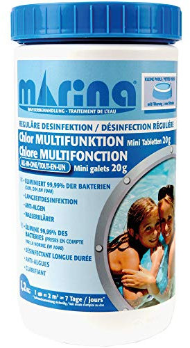 Chlortabletten für kleine Pools/Planschbecken ab 2m³, 60 x Chlor Multitabs à 20g (1,2kg), lang anhaltend, Anti-Algen, klärt das Wasser