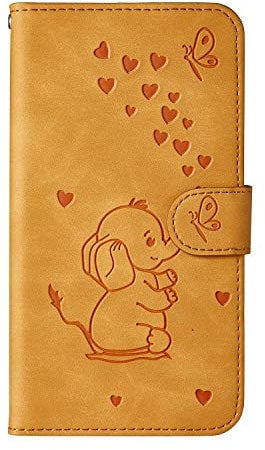 Norn for iPhone 7/8/SE 2020 Leather Wallet Case, Embossed Elephant Butterfly Pattern, Folding Stand, Shockproof Flip Cover with Card Slots, Yellow