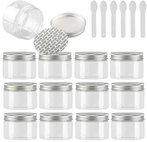 TIANZD 24 Pièces Vides Petit 150 ml Transparent Cosmétique Pot en Plastique avec Couvercle Argent 150 g Pots de Cosmétique Crème de Bouteille Contenant avec 6x Spatules