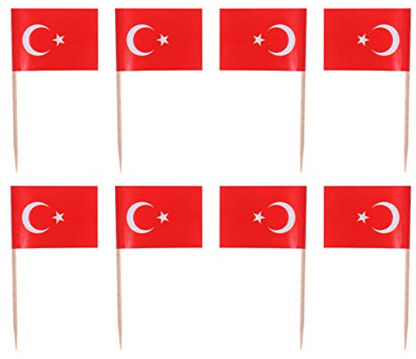 ABOOFAN 100Pcs Türkei Flagge Zahnstocher Türkische Fahnen Cupcake Topper Dekorationen Mini Kleine Flagge Cupcake Pick Sticks Cocktail Zahnstocher Flagge Kuchen Topper Picks
