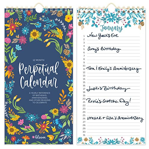 bloom daily planners Perpetual Hanging Flip Calendar - 5” x 10” - Monthly Wall Organizer Notepad for Important Dates, Birthdays, Anniversaries - Seasonal Florals