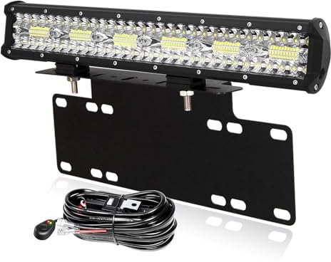 PICAA 18 inch 360W Car Led Light Bar with License Number Plate Mounting Bracket 12V Wiring Harness Cable Kit, Triple Rows 6000K Work Light Bar for 4x4 Offroad Truck Tractor Driving