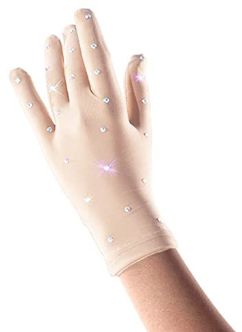 ROLTIN Damen Mädchen Eiskunstlaufhandschuhe mit Strass für Wettbewerb Show Performance Skating Handschuh (Größe: L, Farbe: Hautfarbe)