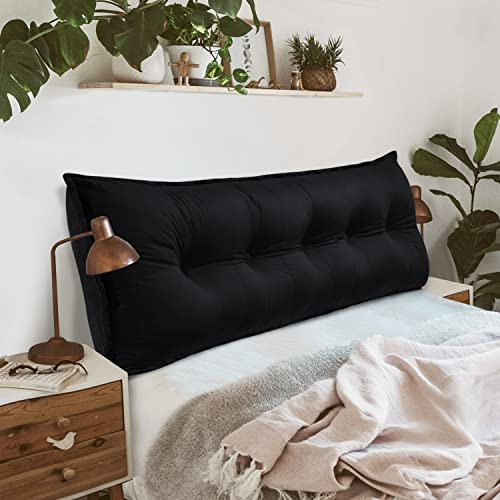 Johnear Rückenkissen für Sofa Rückenlehne Bett Lesekissen, Samt Bücherkissen Großes Lendenkissen Kopfteil Bett Kopfkissen Wandkissen Beinkissen (Schwarz,160x8x50cm)