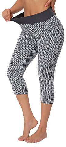KOEMCY Leggings Damen Gym Leggings 3/4 Leggings High Waist Sport Leggings Blickdicht Scrunch Butt Yogahose mit Handytasche Lange Sporthose Fitnesshose für Yoga Fitness Workout (Grau, M)