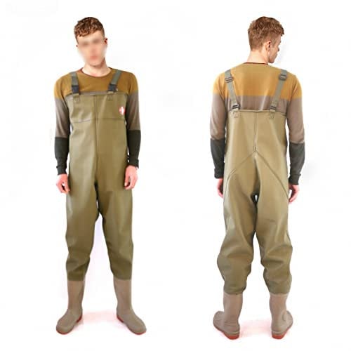 MAOTN Wathosen für Herren und Damen mit Stiefeln, anglerhose mit verstärkter Schnalle, wasserdichte, atmungsaktive crosswater-watoveralls zum teichangeln,Brown,40