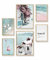 Heimlich® Premium Poster Set mit Bilderrahmen Holz Eiche | 2 x DIN A3 & 4 x DIN A4 - ca. 30x42 & 21x30 | Stilvolle Poster Collagen mit passenden Bilder als Wanddeko » Strand Pink Flamingo «