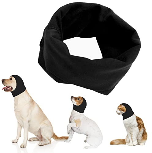 Hund Snood Ohrenschützer - Gehörschutz Hoodie für Hals und Ohren - Lärmschutz Haustier Snood für Hunde und Katzen (Schwarz, M)