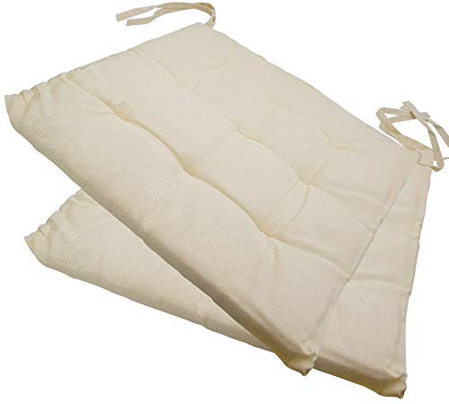 NYVI Stuhlkissen 40x40 cm ComfySeat Ecru 2er Set - Sitzkissen mit Bändern/Schleife, 9-fache Steppung - Indoor & Outdoor - Gartenstuhlkissen aus Baumwoll-Mischgewebe - ÖkoTex 100