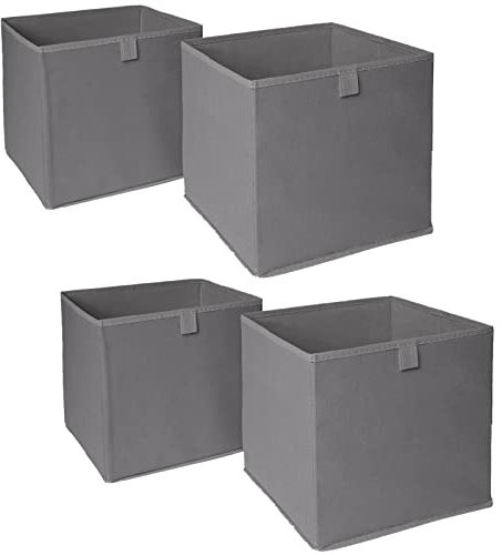 OHS Set of 4 Fabric Storage Boxes Home Organiser Toys Clothing Bathroom Pop Up Collapsible Foldable Cube Box, Dark Grey