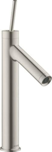 hansgrohe AXOR Starck Einhebel-Waschtischmischer 80 mit Hebelgriff für Handwaschbecken mit Zugstangen-Ablaufgarnitur, 10123800, Farbe: Edelstahl Optic