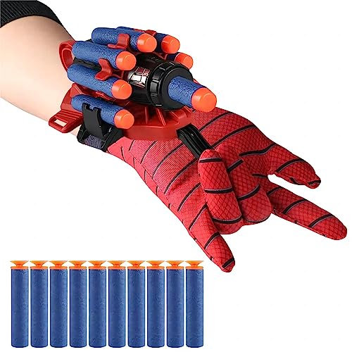 Spider Launcher Handschuhe, Kinder Spielzeug Spinne Launcher Set Set beinhaltet weiche Schaumkugeln, Perfekt für Kinder im Freien Spielen und Garten Spiele