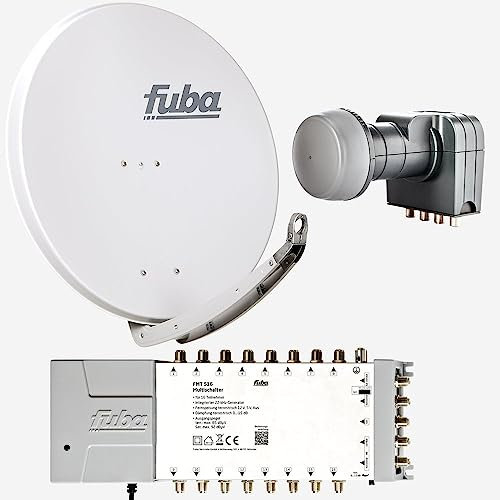 Fuba Sat Anlage 16 Teilnehmer | Satellitenschüssel Komplettset - DAA 850 G Alu Sat-Schüssel 85cm hellgrau + Fuba Quattro LNB + Fuba FMT516 Sat Multischalter 16 Teilnehmer (DVB-S2, HDTV, UHD 4K/8K)
