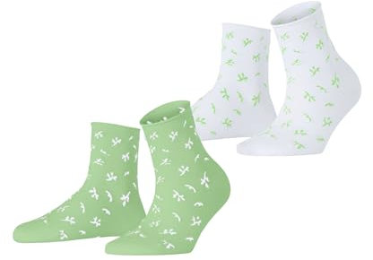 ESPRIT Damen Socken Twig W Sso Baumwolle gemustert 2 Paar, Mehrfarbig Weiß Grün 0010, 39-42