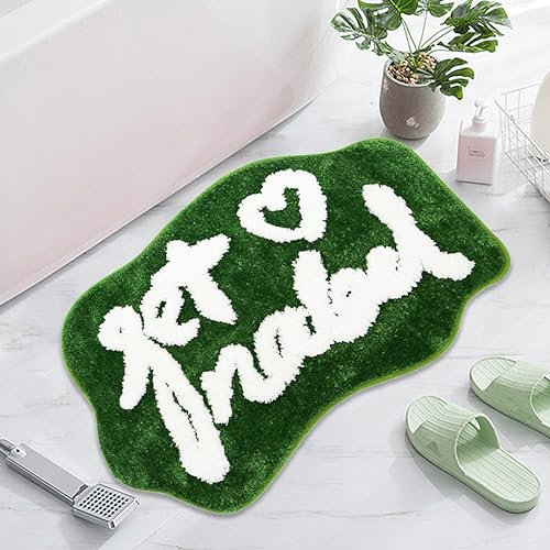 Qleewei Get Naked Badematte, lustiger Badezimmerteppich, weich, rutschfest, niedlich, lustige Badezimmer-Dekoration für Schlafzimmer (grünes Schrift)