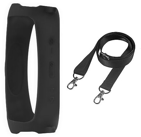 AMZLORD Hülle Silikon for J-BL Charge 5 Wasserdichter Bluetooth Lautsprecher, Tragbare Schutzhülle mit Schultergurt (Lautsprecher und Zubehör nicht im Lieferumfang enthalten) – Schwarz