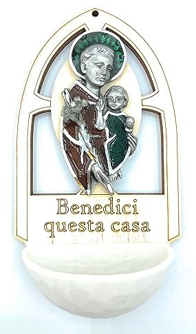 Acquasantiera di San Antonio da Padova in legno e resina