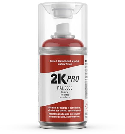 2K PRO 2K Spraydose 250ml - 2 Komponenten Sprühlack, Schnelltrocknender Spritzlack, UV-Beständig, Stoss- und Kratzfest | RAL3000 - Feuerrot Glanz