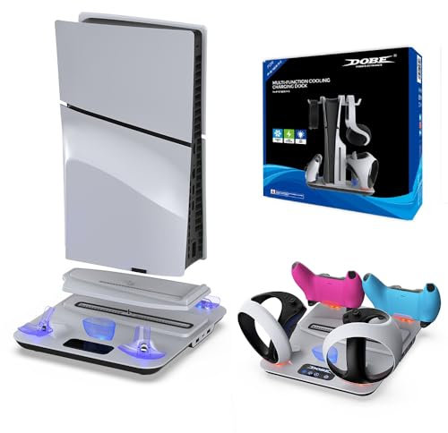 BeisDirect PS5 Standventilator für PS5 Slim/PS5 Konsole, Dual-Controller-Ladestation für PSVR 2 & PS5, multifunktionaler vertikaler Ständer mit Controller-Ladegerät für PS5 VR 2