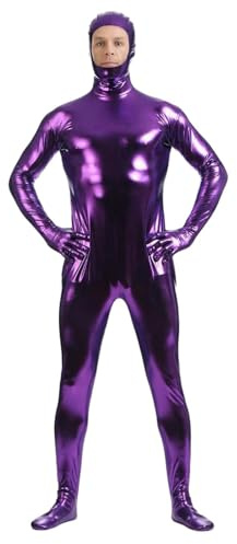 RUMAOZIA Men's Oil Full Body Suit Long Sleeve Full Body Stretch Jumpsuit Plain Shiny Jumpsuit Leggings Sports Suit Men's Costume Bodysuits, Men's Full Body Tights Suit Halloween, purple, XXXL