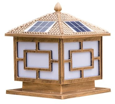 Pfostenleuchten Außenbereich Solar-Pfostenlaterne for draußen Chinesische Retro Deck Säule Cap Lampe Quadratische Solar Hof Landschaft Beleuchtung for Villa Garten Rasen Hof Deck Straßenlaterne(Bruin,