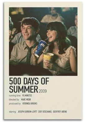 Filmposter 500 Days of Summer auf Leinwand, Raumdekoration, ästhetisches Poster, künstlerisches Poster für Schlafzimmer, Wohnzimmer, Wände, 30 x 45 cm, ungerahmter Stil