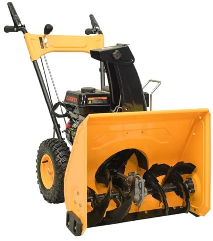 Gecheer Kehrmaschine Schneefräse 6,5 PS Reversierstarter Schneekehrmaschine, Auffangbehälter, Schneeschild und Schneeketten Schneeräumer Schneepflug 3,8 kW Kehrbürste Schneeschieber Räumbreite 61cm