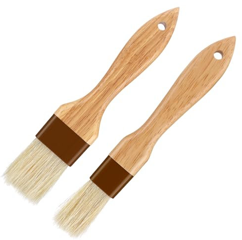 Gjinix Lot de 2 pinceaux à pâtisserie en poils de sanglier pour barbecue, manche en bois de hêtre pour pâtisserie, étalage, marinade, sauce, huile, œuf, cuisine (21,5 cm)