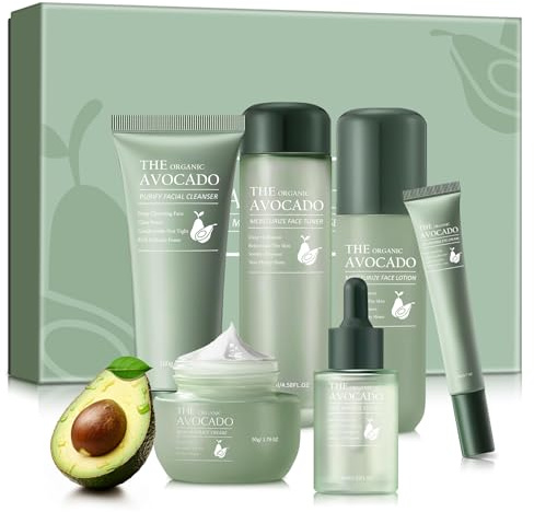 Avocado Skin Care Set, Skincare Gifts Kits For Hydrating Skin, Anti Aging Facial Kit For Women With Facial Cleanser, Toner, Face Serum, Lotion, Face Cream, Eye Cream. (6 Pieces)